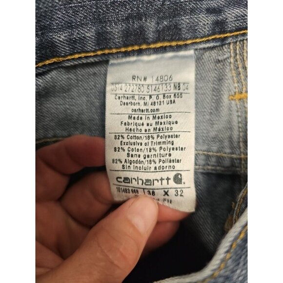 Carhartt Mens Relaxed Fit Work Jeans 100% Cotton Denim Jeans 38x32 (30) Distress - Picture 5 of 6